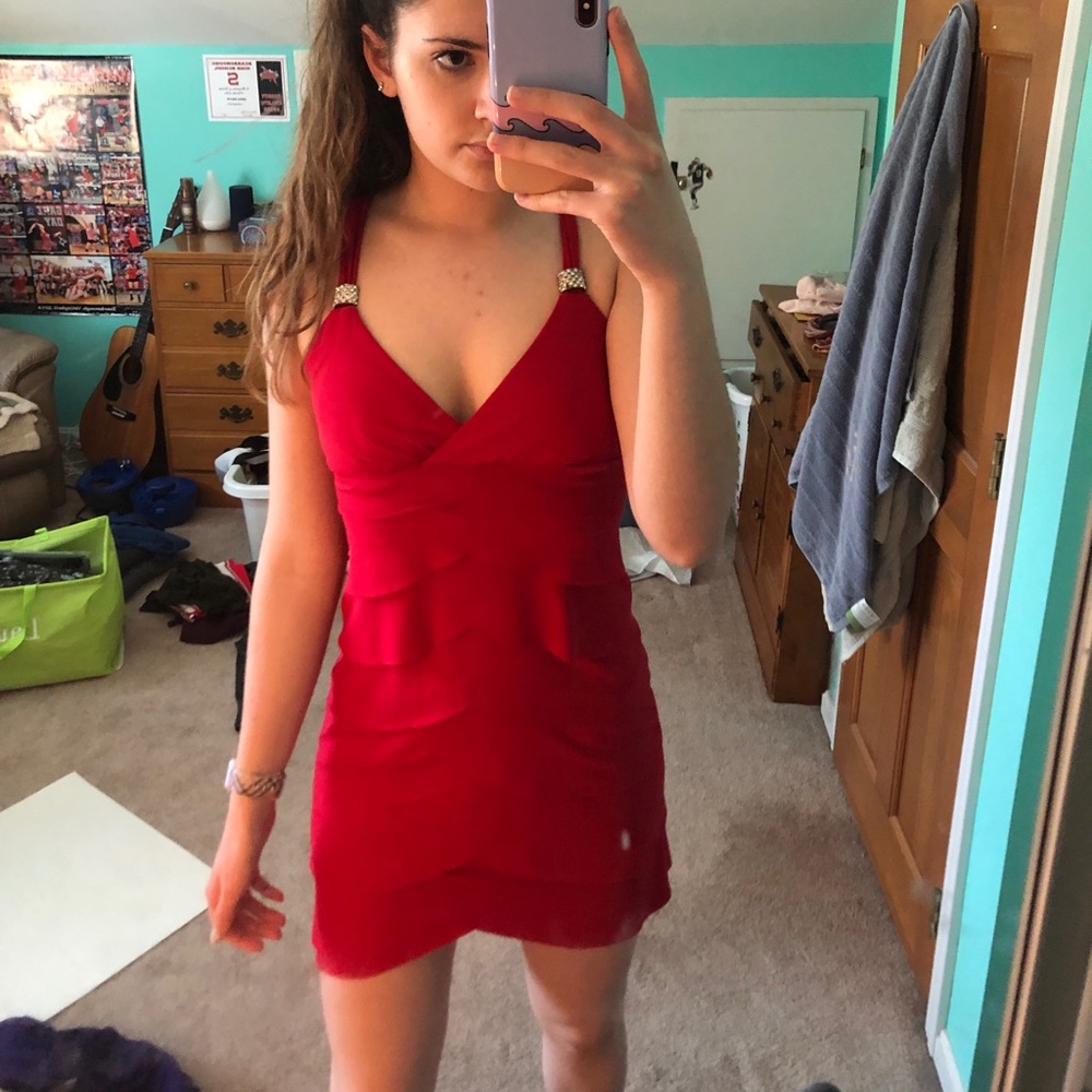 Red Scalloped Mini Dress